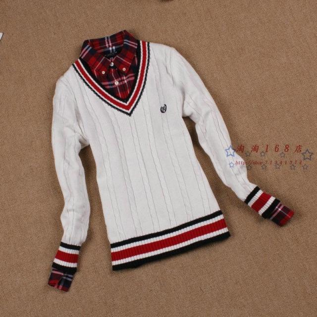 2013 female embroidery solid color fashion preppy style knitted cotton line sweater V-neck gentlewomen pullover sweater