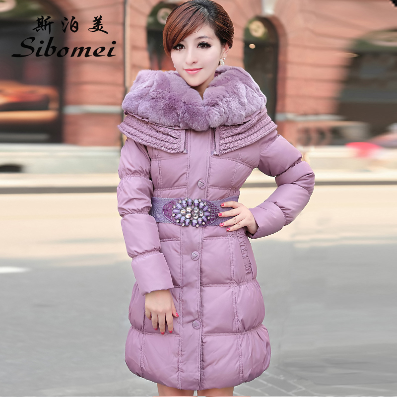 2013 female large fur collar down coat female medium-long slim women large fashion classic down long jacket free shipping