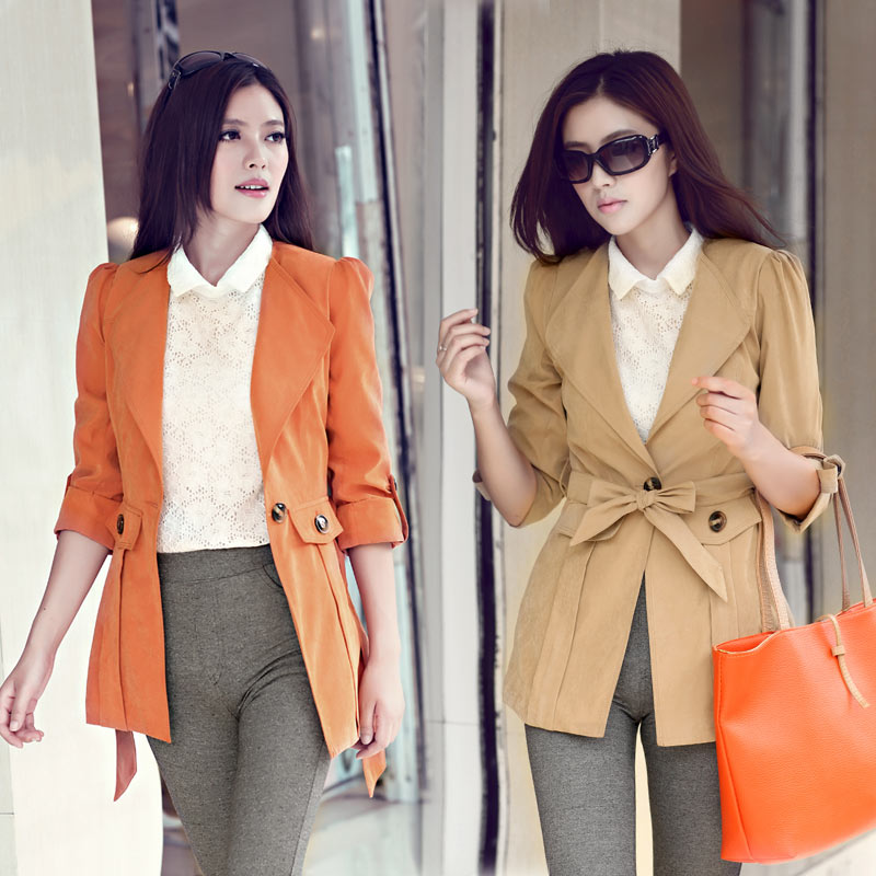 2013 female personality fashion all-match medium-long sweet slim half sleeve outerwear trench 392 Free Shipping