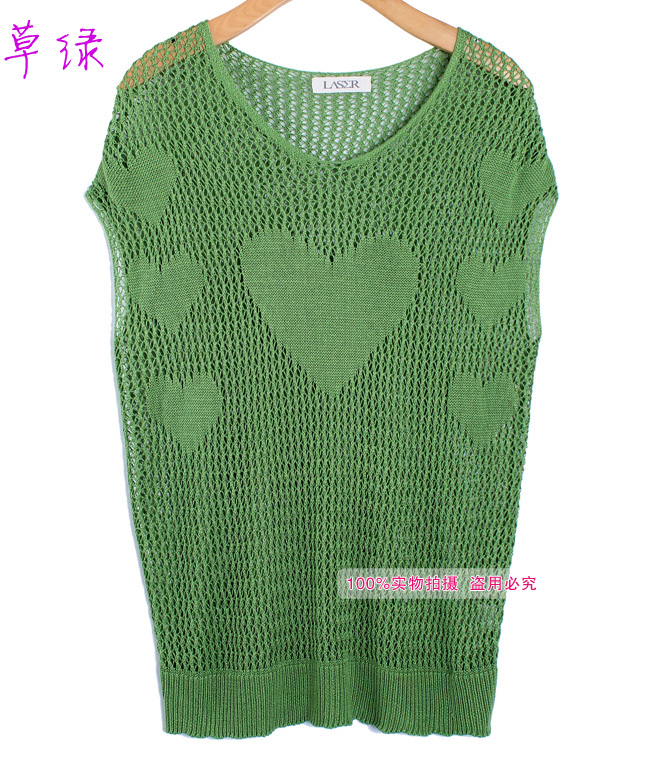 2013 fishnet hole batwing sleeve love cutout shirt spring and summer women's all-match loose V-neck sweater