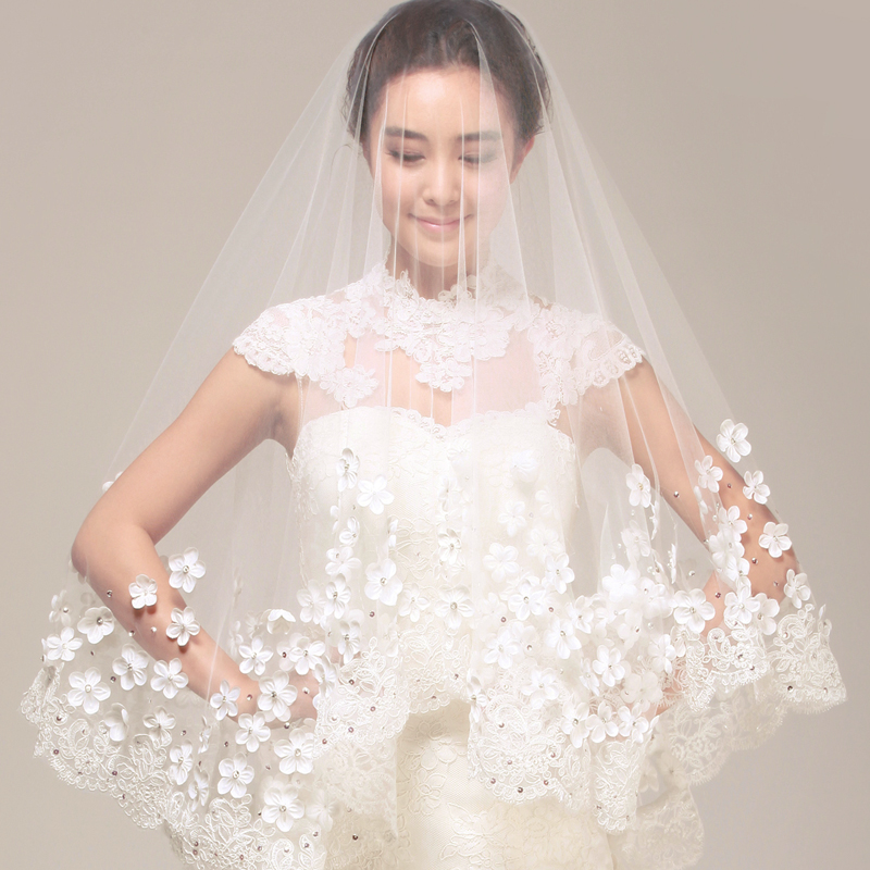 2013 flower lace bridal ultra long veil