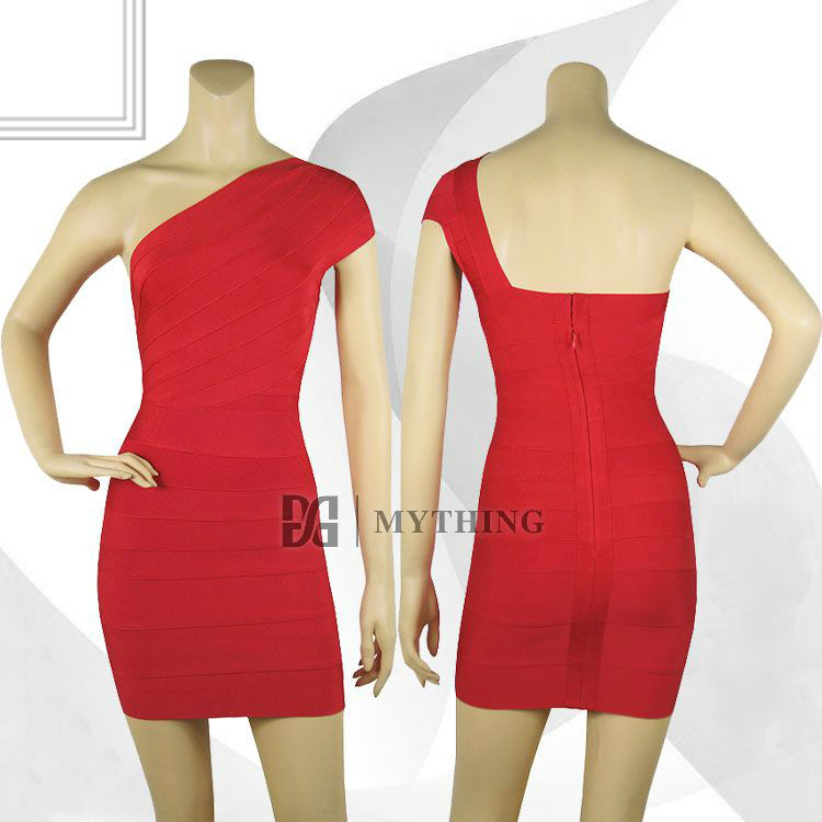 2013 Formal One-Shoulder Backless Bandage Dress Party Prom Evening Dresses Celebrity Red Free Shipping H107