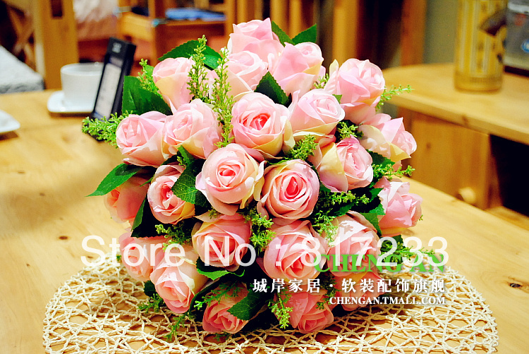 2013 Free shipping 24 Flowers Bridal Hand Flower/ Wedding Throw Bouquet/Photography Props/Simulation Flower Wedding Bouquet Pink