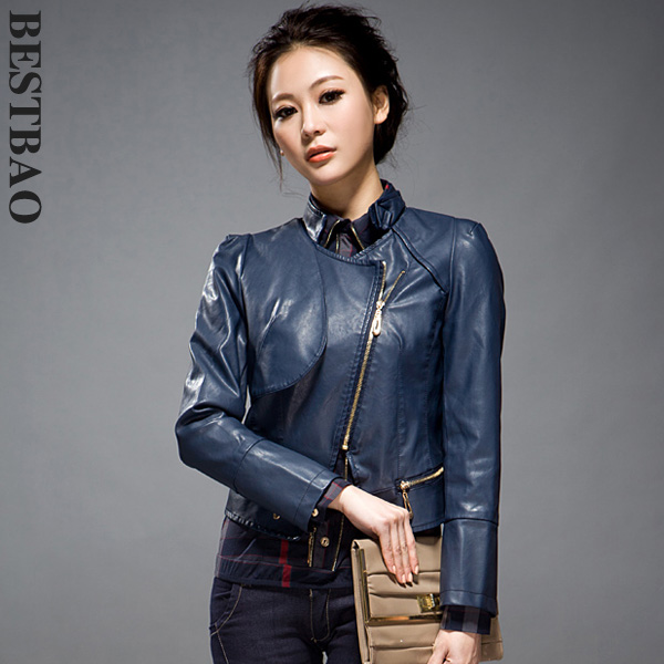 2013 free shipping 3029 brief handsome leather clothing fashion zipper as front fly unique neckline bestbao female