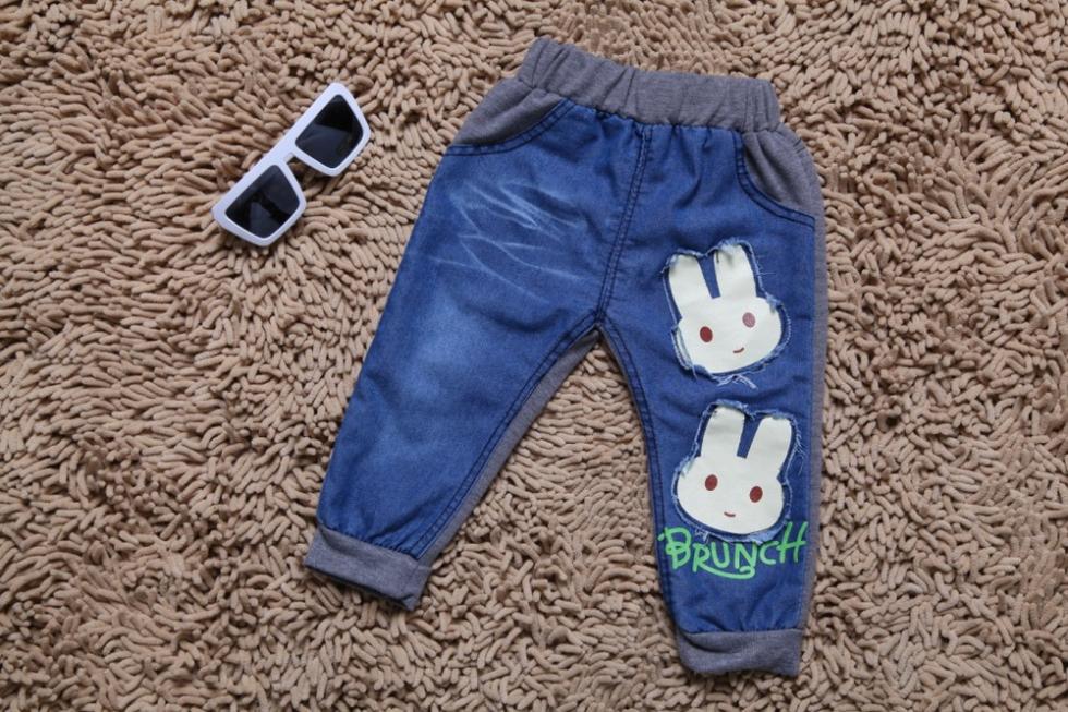 2013 Free shipping 4pcs/lot Fashion children's cute rabbit bule overalls cheap 1-3 yrs baby girls jeans