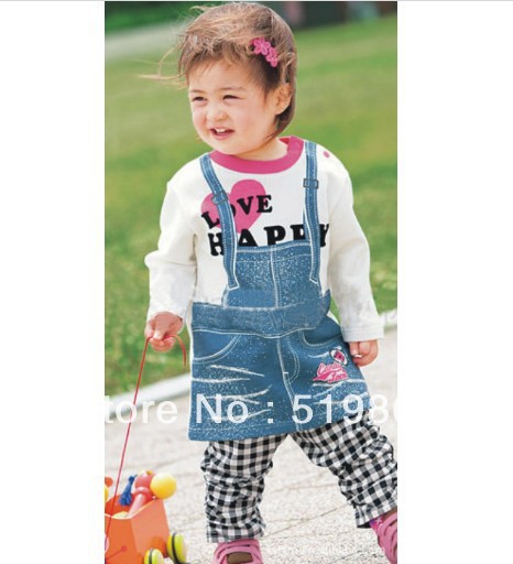 2013 free shipping 4pcs/lot spring models fake suspenders children's clothing Grils Shirts GQ-056