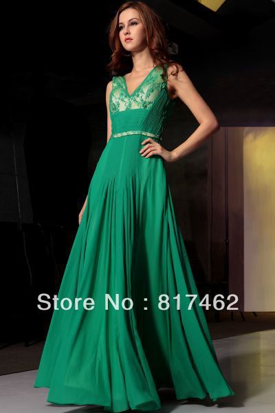 2013 Free Shipping A-Line Sleeveless Halter Lace Taffeta Ruffle Waist Simple Green Celebrity Dresses