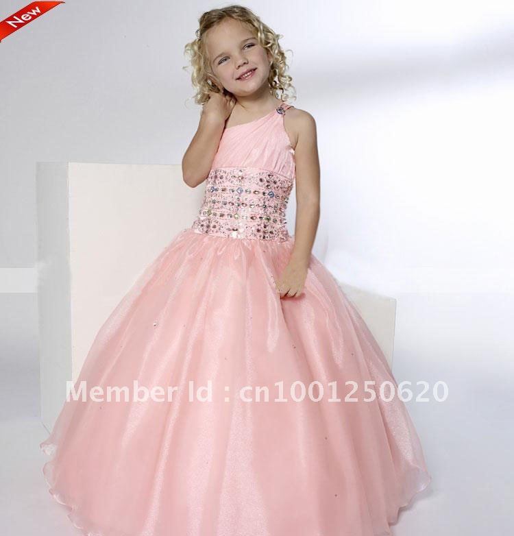 2013 Free Shipping Amazing Ball Gown Floor-length One-shoulder Beaded Flower Girl Dresses