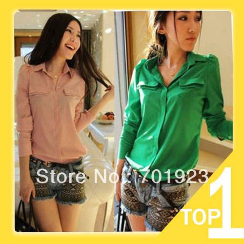 2013 Free shipping and Drop shopping women's antumen festival long sleeve double pockets candy color  Y7010