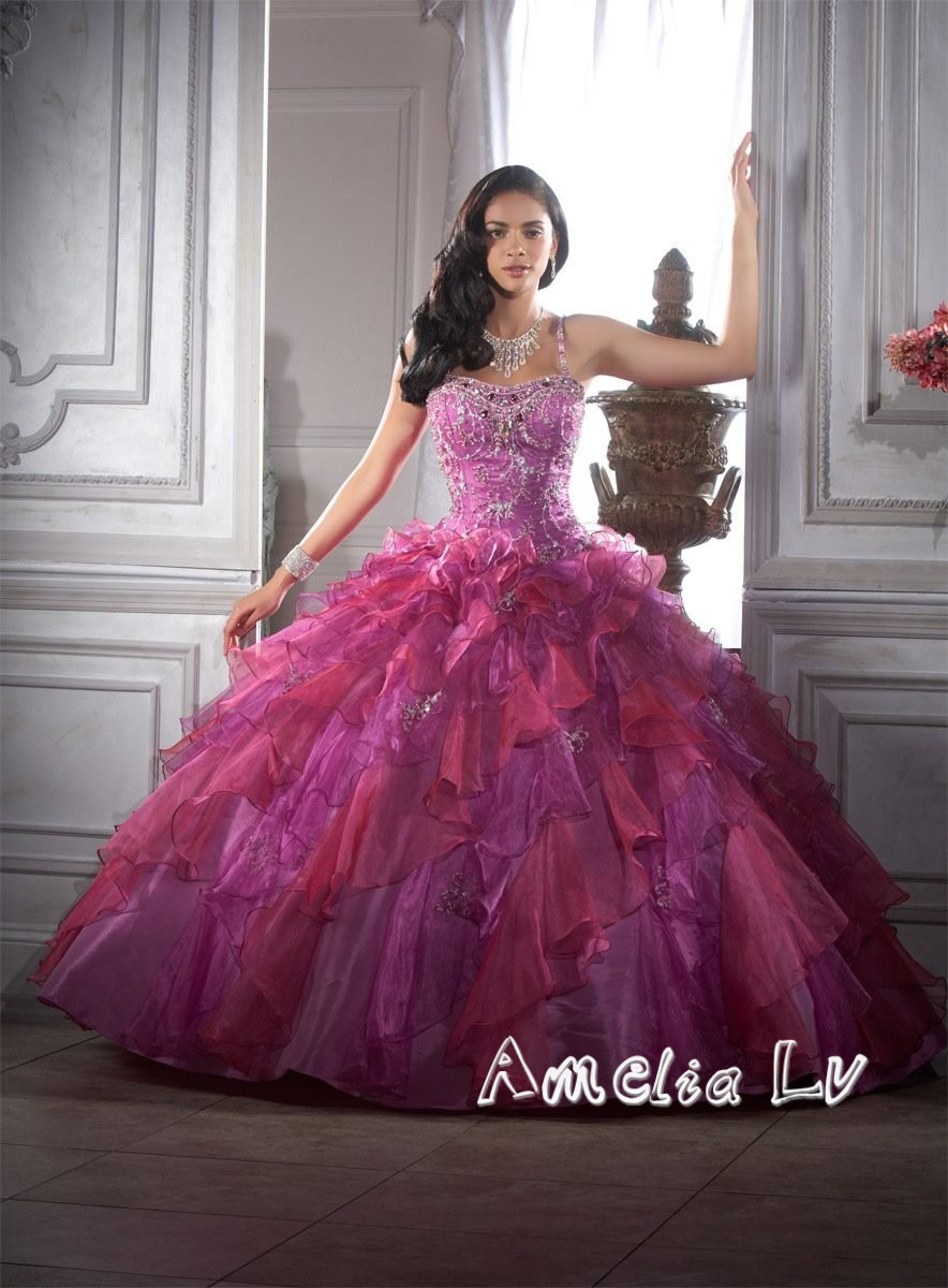 2013 Free Shipping Ball Gown Beaded Spaghetti Straps Beaded Embroidery Ruffle Skirt Tulle Quinceanera Dresses Prom Dresses