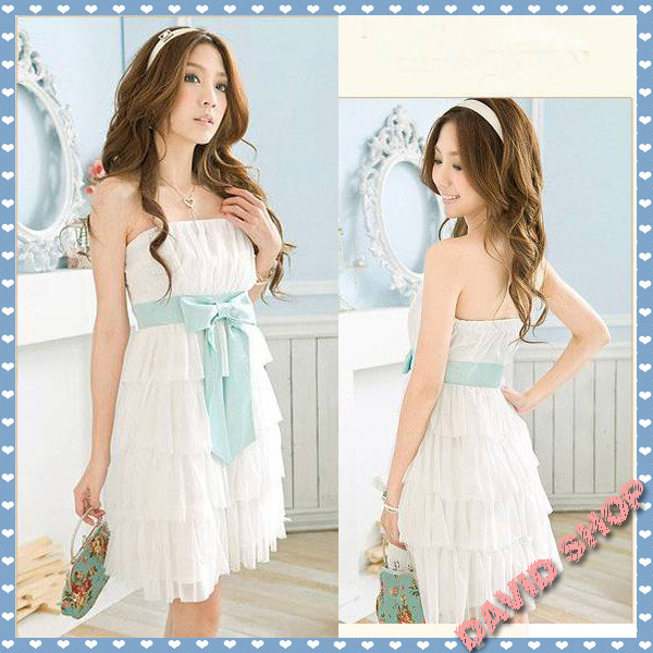 2013 Free Shipping Bra Bow Elastic Cake Chiffon Dress, Purple, Pink Or White, Fashion Dress,Women Clothes