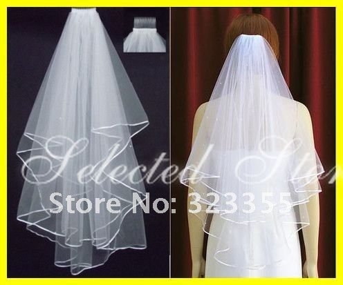 2013 Free shipping Charming lovely delicate Cheap 2T White Ivory Wedding Bridal Pearls Ribbon Edge Comb Veil