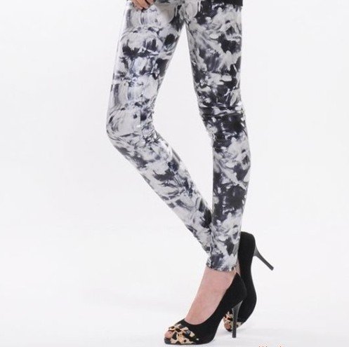 2013 Free Shipping Chic Sexy Women Leather Tattoo Leggings Fashion Painting Tight  Pants