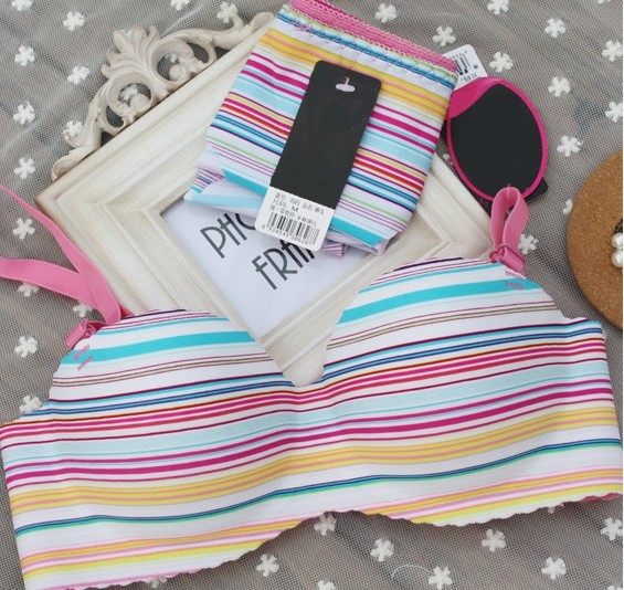 2013 free shipping colorful  stripe seamless push up bra set women's underwear set  floral new