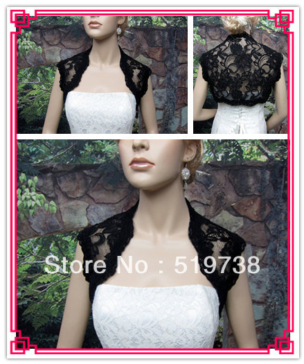 2013 Free Shipping Custom Made Bridal Shawls Wedding Jackets Wrap Black Lace Shrug