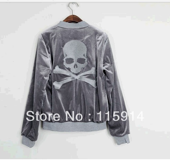 2013 Free Shipping Fashion AL velvet skull pattern lady cotton-padded clothes coat/Free size/2color:Blue,Gray