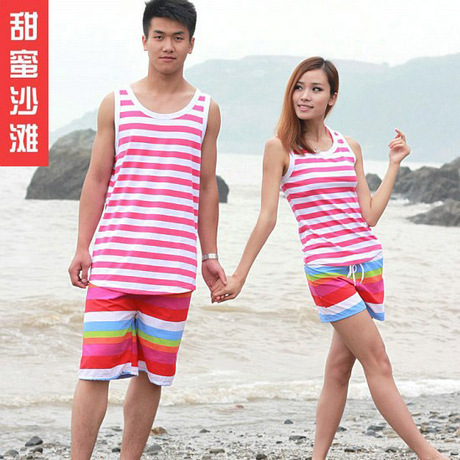 2013 free shipping Fashion stripe lovers vest lovers beach pants sweet