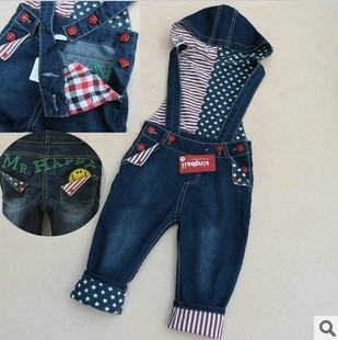 2013 Free shipping Free shipping 5pcs/lot baby suspender overalls girls boys long trousers jeans denim jumpsuit