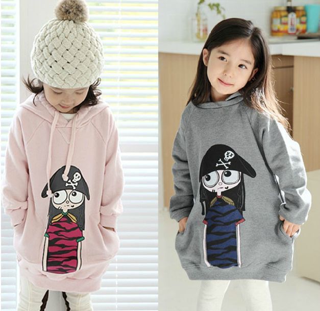 2013 Free Shipping Girls' Sweety&Cute Hooded Sweatshirts brushed sweater and long sections of children pirates hooded sweater