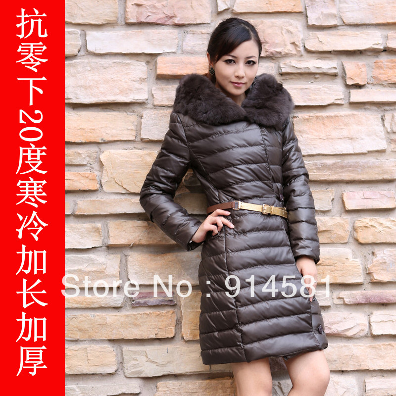 2013 free shipping, goatwool lengthen thickening 20 medium-long slim fashion with geuine real fur collar nice down coat women's