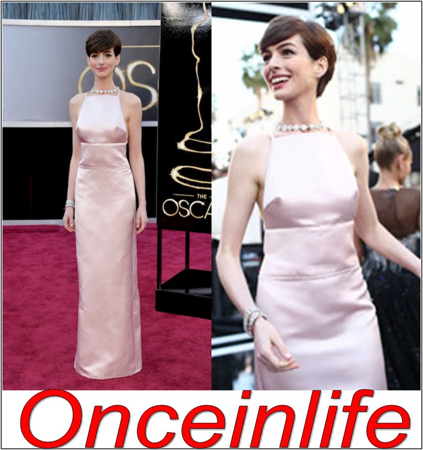 2013 Free Shipping HIGH QUALITY Simple Design Sexy Pink Oscar Celebrity Dress Halter Red Carpet Evening Party Dresses