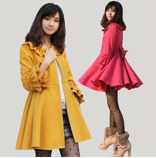 2013 free shipping high quality winter fashion princess sleeve big swing big bow woollen overcoat long down dress