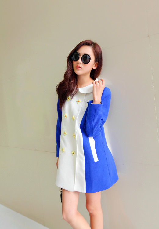 2013 free shipping Jill by jill staurt 13 series of exquisite button color block a cute trench