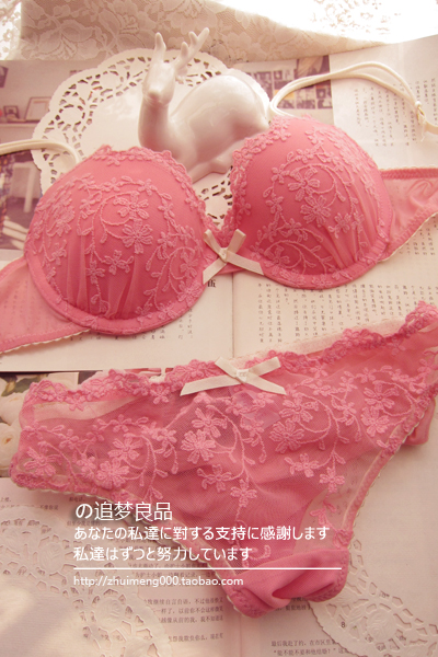 2013 free shipping La s nza . advanced lace embroidery push up underwear set sexy temptation bra