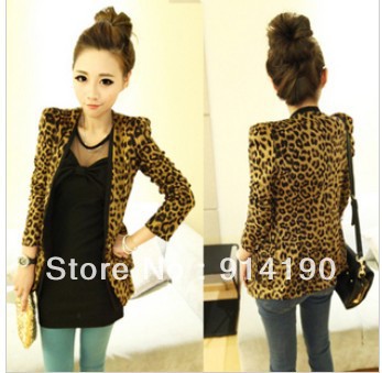 2013  Free shipping ,leopard jacket lady spring and summer shoulder pads blazer suede fabric leopard print blazer female coat