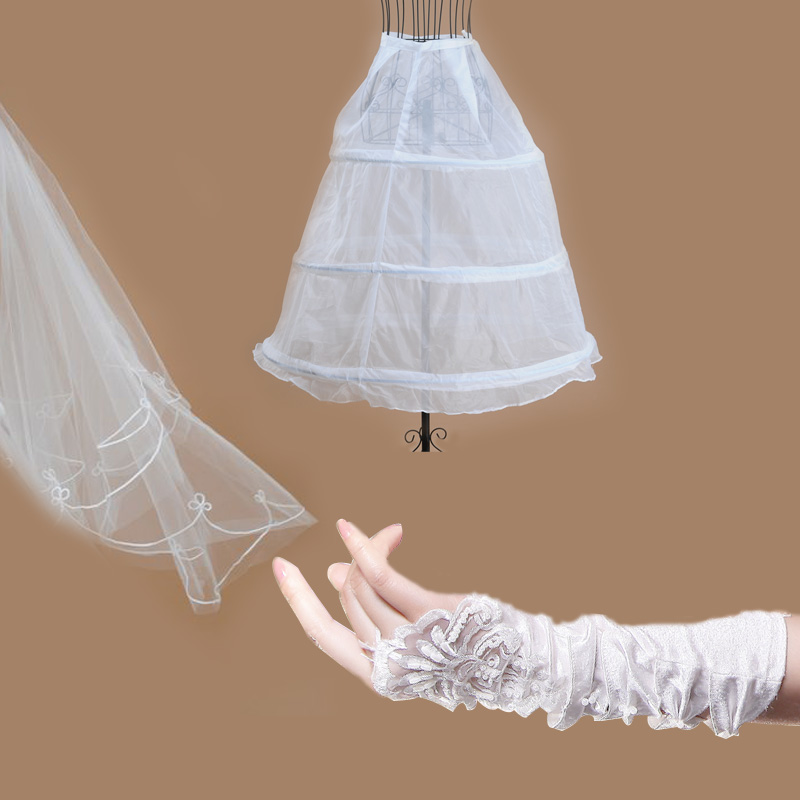 2013 free shipping Love wedding accessories gloves veil pannier wedding dress piece set