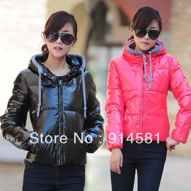 2013 free shipping, lowest price,Wateroproof bright japanned leather candy color with a hood casual short down coat women'design