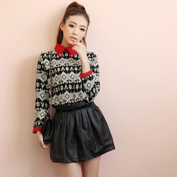 2013 Free Shipping New Arrival B all-match 4072 high waist pleated black leather skirt princess puff skirt 10 - 180