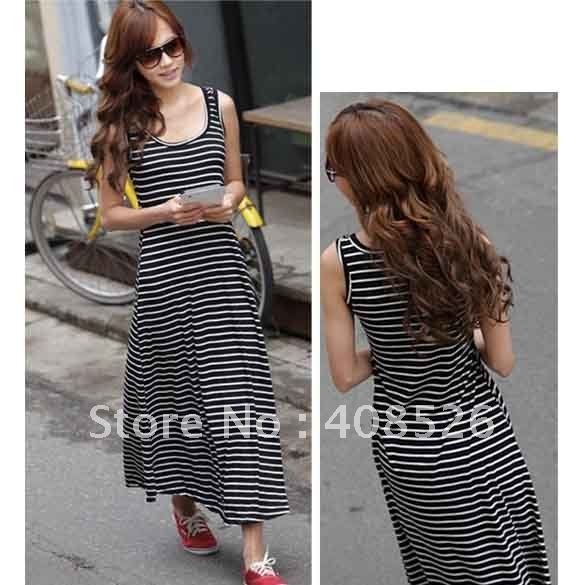 2013 free shipping New Hot Sexy Fashion Korea Woman Stripes Tunic Swing maxi beach Vest Long Dress 3 Colors5566