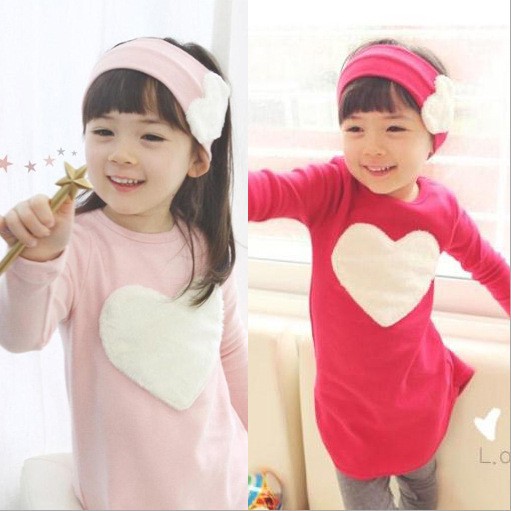 2013  Free Shipping  New Kid  three-piece  red  and  pink Girls heart-shaped Parure  5pcs/lot  high  quality 90-130