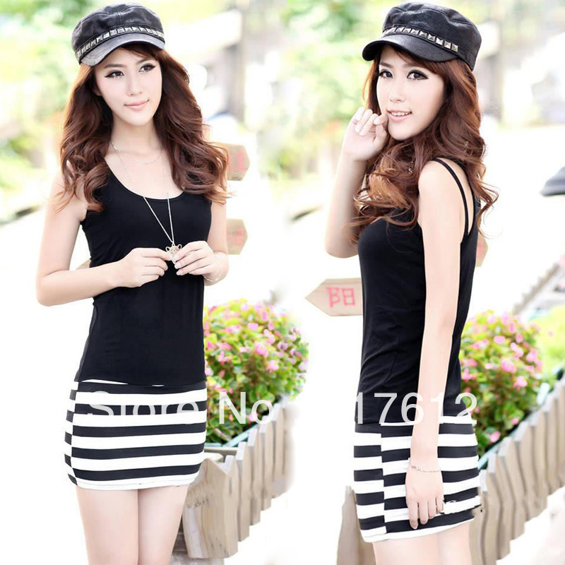 2013 free shipping new summer sleeveless tight stitching bottoming dress women Slim package hip Modal ladiesTank Dress