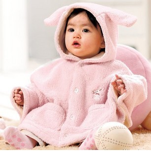 2013 free shipping Pink rabbit 3 cotton-padded child mantissas baby cloak