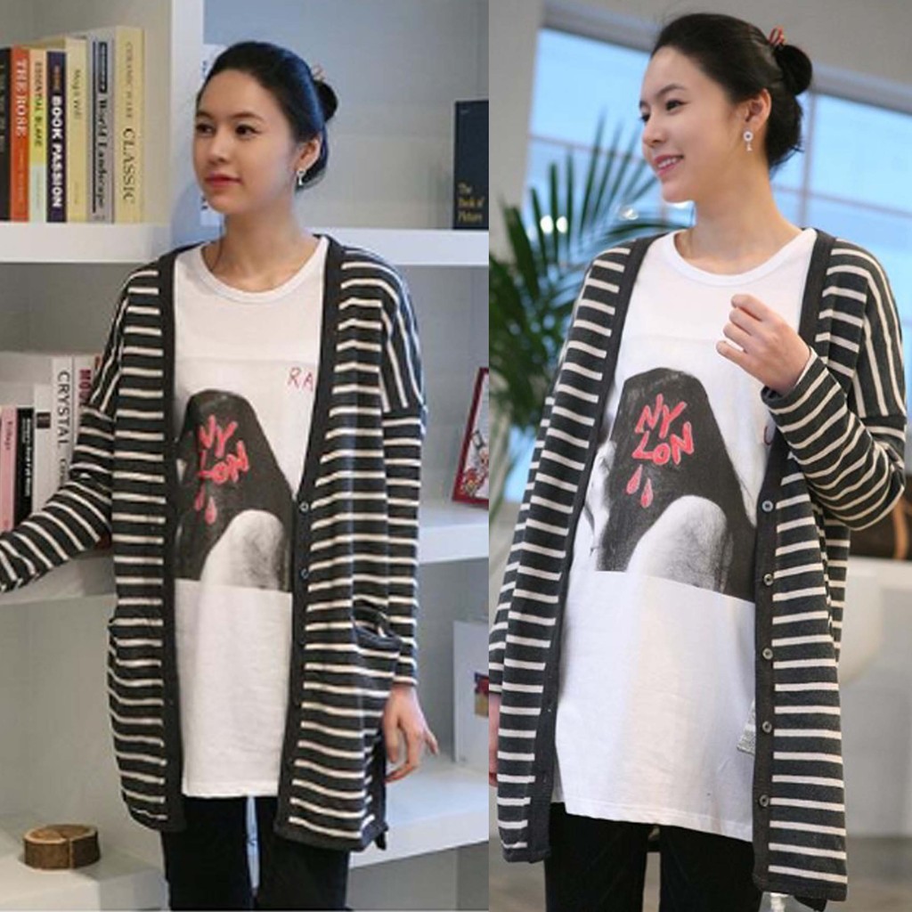 2013 free shipping plus size maternity fashion stripe cardigan top maternity spring outerwear