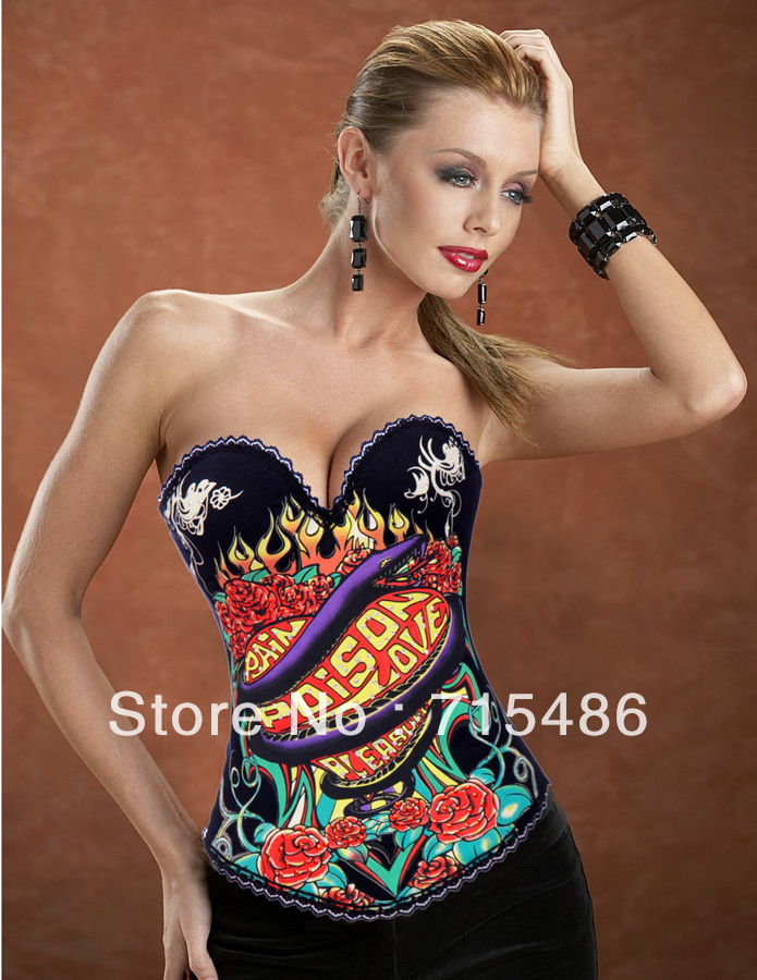 2013  Free Shipping S/M/L/XL Size Cotton Corset Costume Sexy Lingerie Shaper Devil Snake Print Sexy Corset