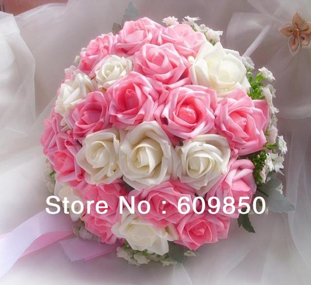 2013 free shipping  Simulation flowers pink rose graceful wedding hand bouquet