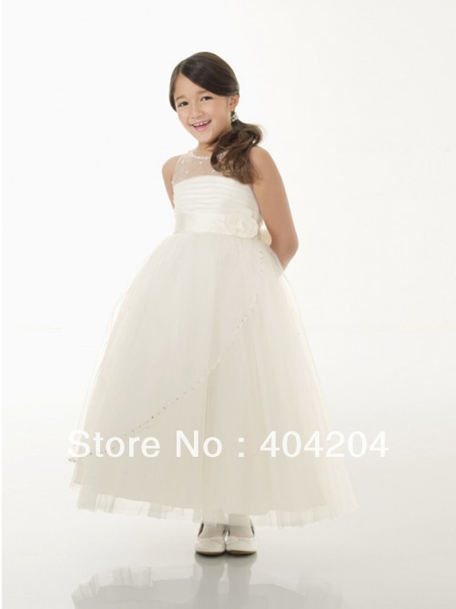 2013 Free Shipping Sleeveless Chiffon  A-line Sashes Flower Girl Dresses Custom All  Size(HOTV91B8)