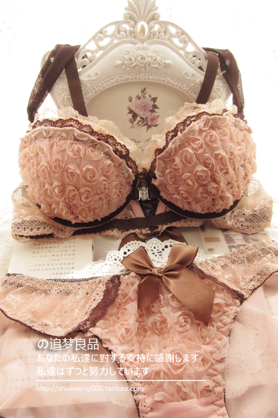 2013 free shipping Stereo small rose . front button sweet bra set sexy push up cross u.s. back underwear