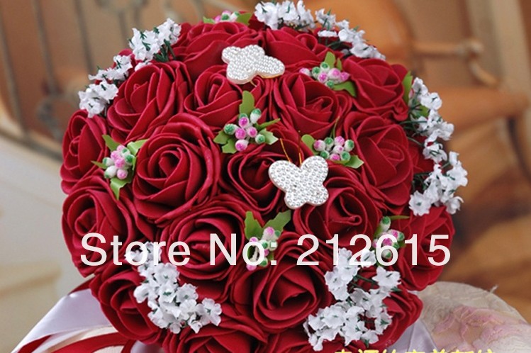 2013 free shipping wedding flower ball, artificial wedding bouquet PE rose for bride
