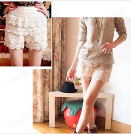 2013 Free Shipping wholesale price fashion women's Lace Tiered Short Skirt Under Safety pantskirt black and white No.507