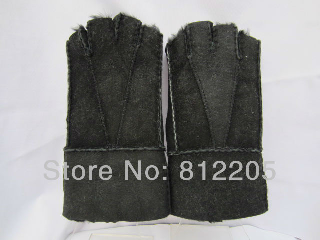 2013 Free shipping Wholesale women black white shearing wool half fingers sheep leather gloves GY082