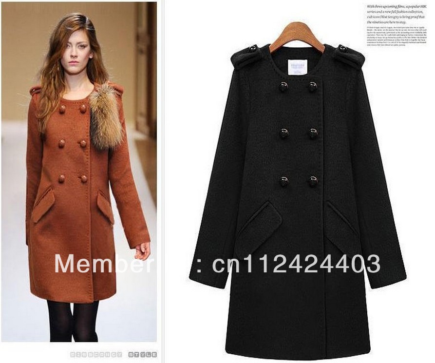 2013 Free Shipping Women A-Line Thick autumn Winter Black coat long sleeve clothes wool Coats cloak overcoat outerwear