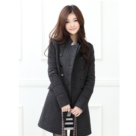 2013 Free Shipping Women Medium-long Slim Stand Collar Double Breasted Wool Coat Trench Outerwear