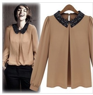 2013 Free shipping women's blouse chiffon  long sleeve t shirt peaked collar body shirt