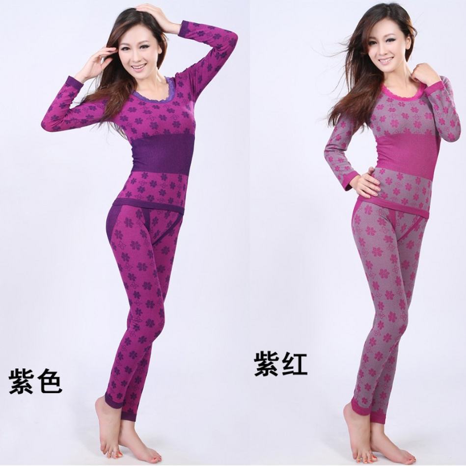 2013 Free Shipping Women's Sexy Modal Thermal Underwear Sets Print Flower Body Shaped Underw Seamless Slim Long Johns 5 color