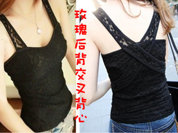 2013 Free shipping1629 Korean version of the Rose lace the bunk Slim back crossover V-neck vest