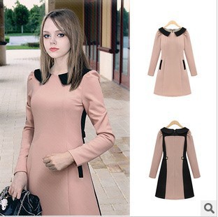 2013 Free Shipping2013 Europe and the United States women's spring new fashion Slim waist doll collar long-sleeved dress wholesa